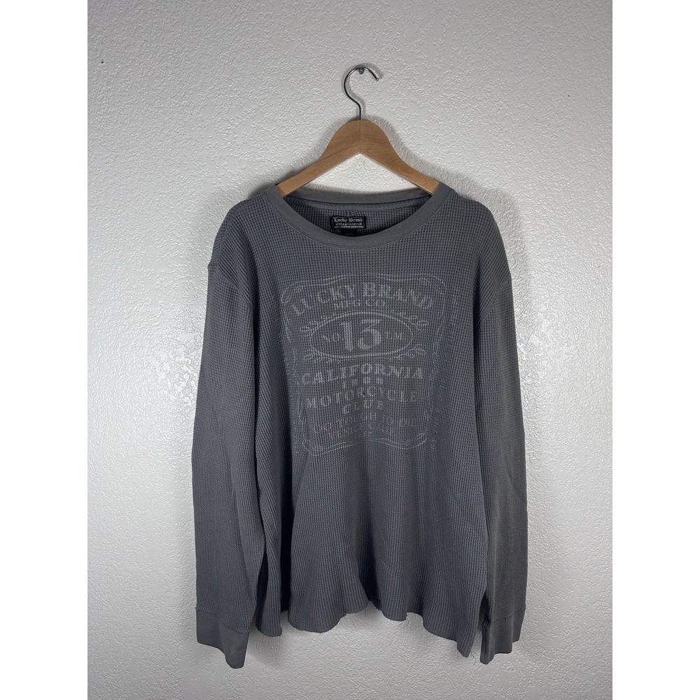 Lucky Brand Vintage Inspired XL Gray Thermal Waffle Knit Distressed